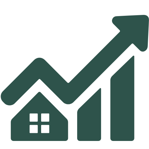 ICON Haus mit Pfeil nach oben was für steigende Immobilienpreise steht